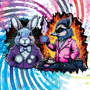 Mr. B and Glitch Bunny have tea. Mr. B is in fine flames.