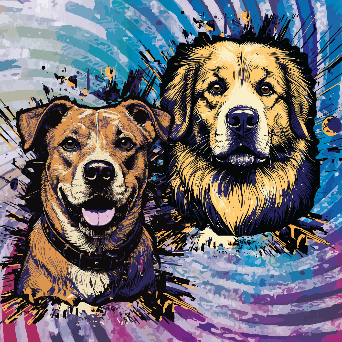 A mixed bull/mutt and a great pyrenees dog.