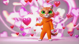 Orange cat that has a glowing ball of hearts.
