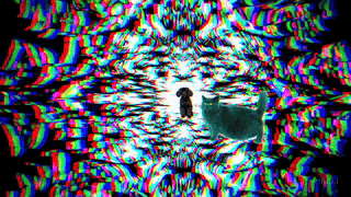 Gif of a dog and a cat in glitch space.