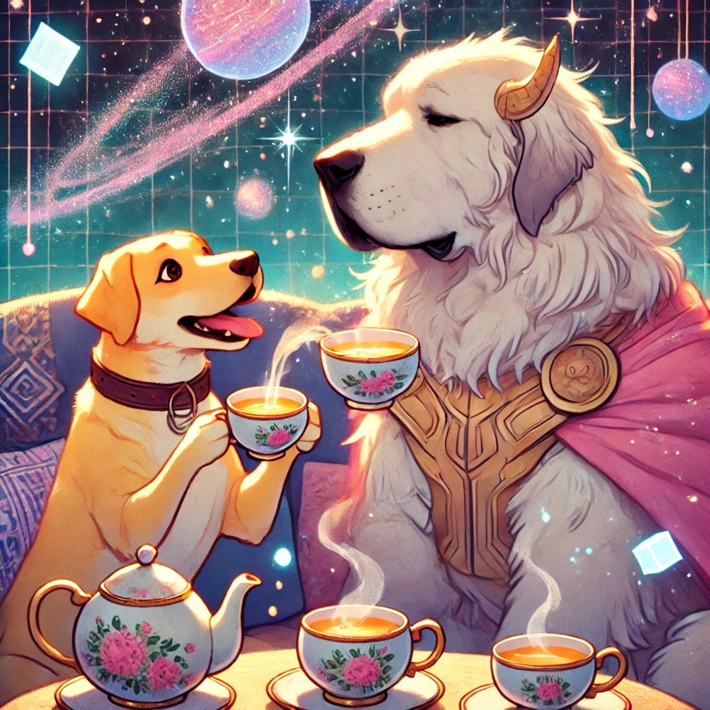 Tyson and Thor having tea.