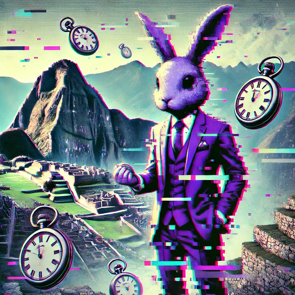 Glitchcore Glitch Bunny in Machu Picchu.